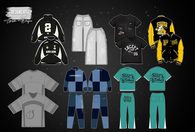 design y2k streetwear clothing with 3d mockups and tech pack