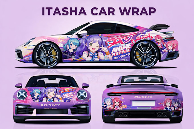 do itasha car wrap design, van wrap, car wrap, racing car, livery, vehicle wrap