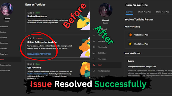 fix youtube 2nd step issue of monetization, adsens issue