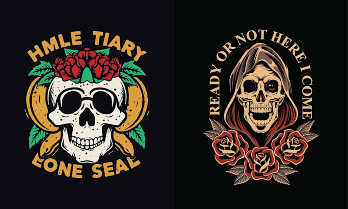 make hand drawn rose skull tattoo logo