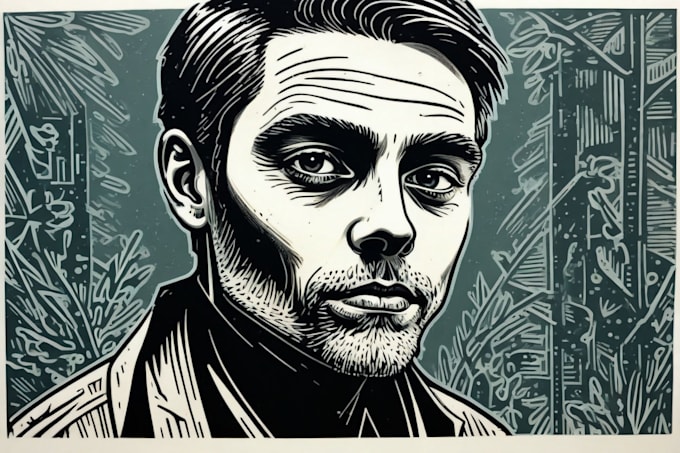 draw a custom portrait in linocut style