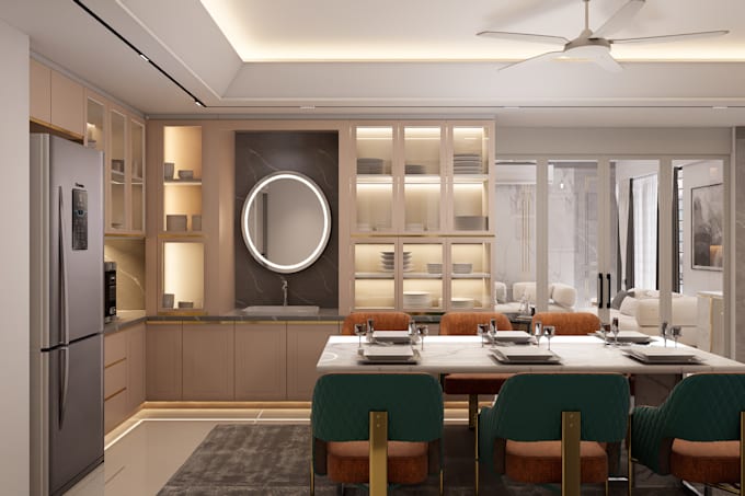 design kitchen interior in 3d model and render
