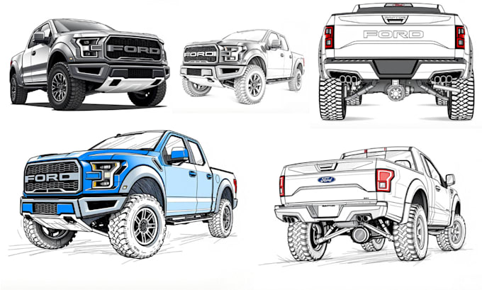 create realistic vector pencil and line art for any vehicle
