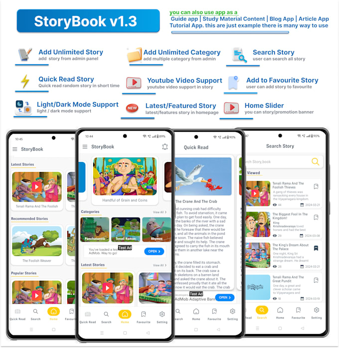 create storybook,guideapp,blog app,content ap,custom app