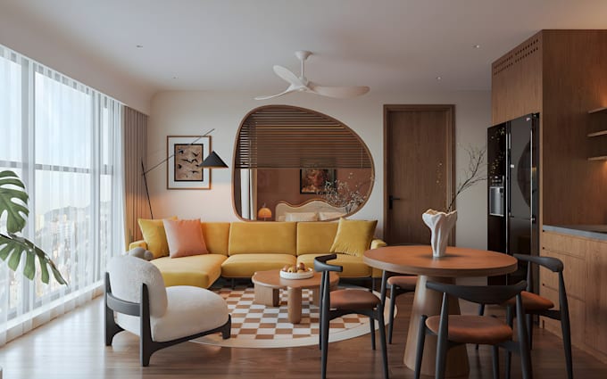 create minimalistic 3d interior design and render