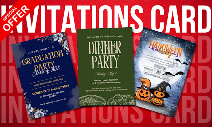 design invitation cards for your birthday, wedding, christmas, halloween etc