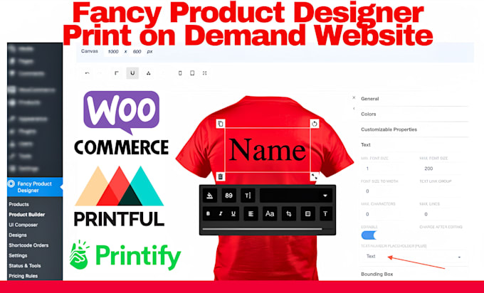 create a woocommerce pod website with fancy product designer