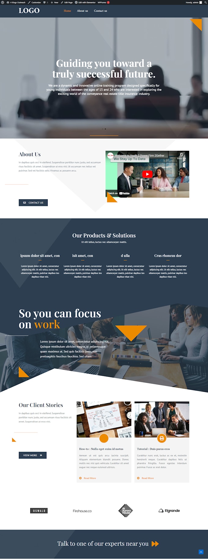 create professional wordpress website design using elementor