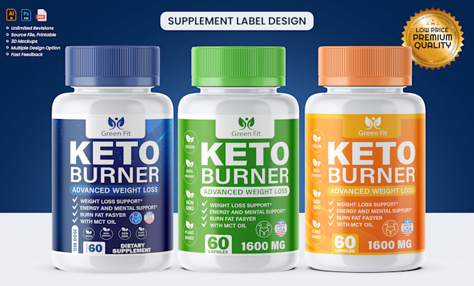 design modern supplement label and product packaging with 3d mockup