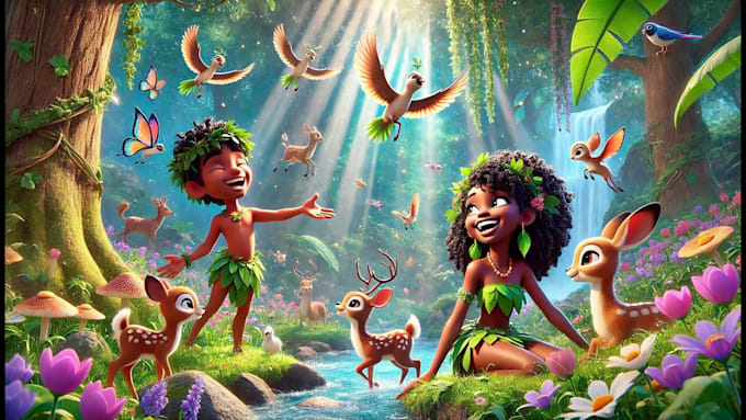 create cptivating ai video art and ai animation story, ai kids music video