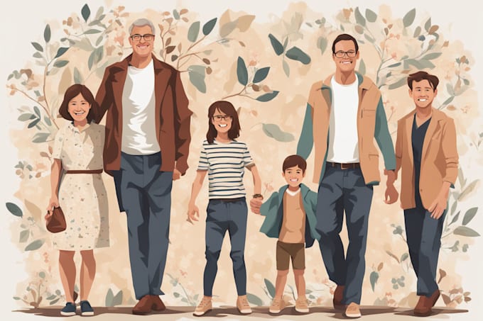 draw a vector art family portrait