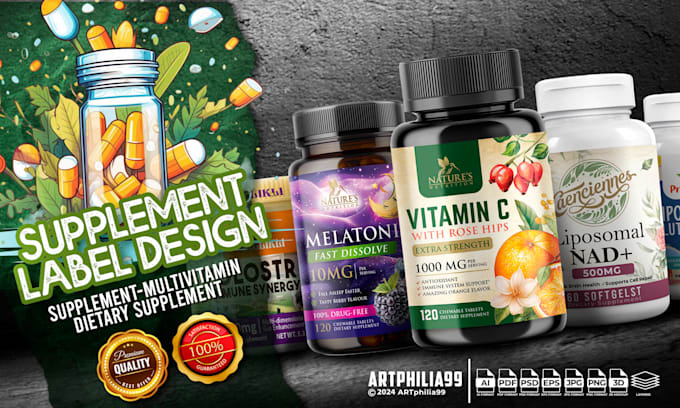 design premium supplement label and packaging