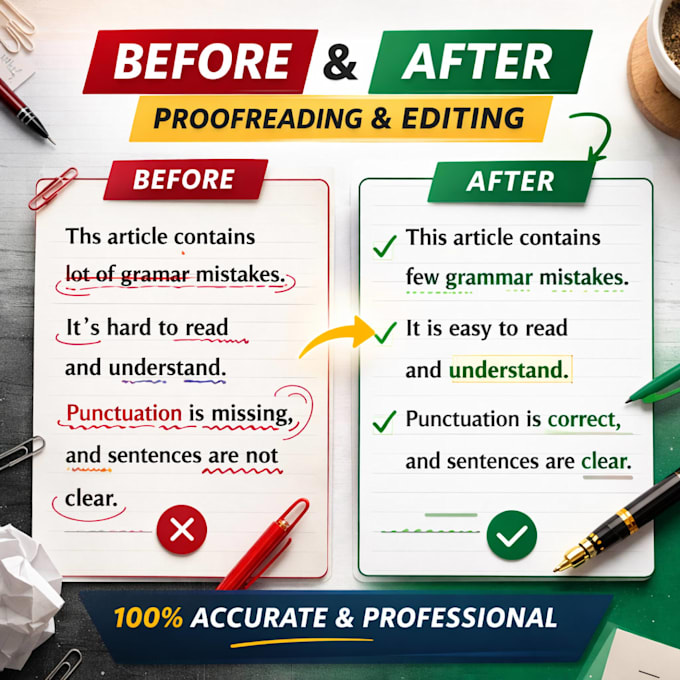professionally proofread and edit documents and articles