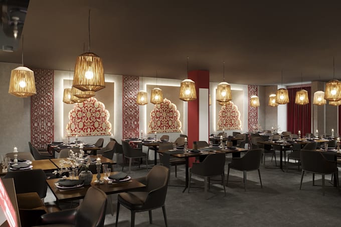 3d realistic interior design render of your restaurants