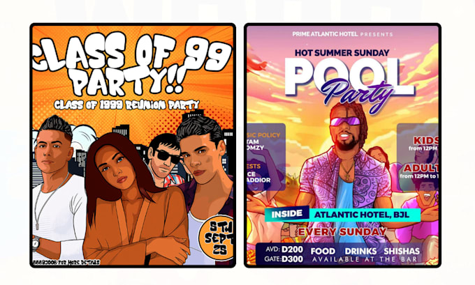 create a unique cartoon flyer poster design for any of your event