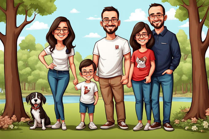 cartoon style family portrait