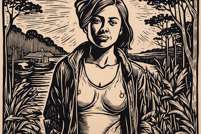 do a custom portrait in linocut style for you