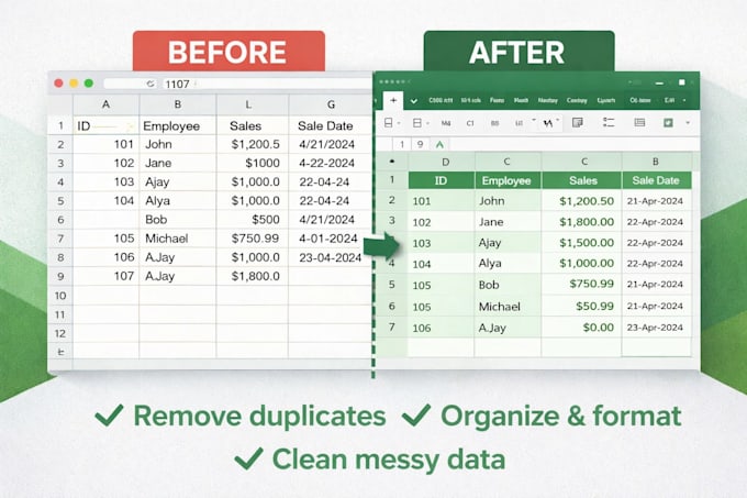 clean and format messy excel data within 24 hours