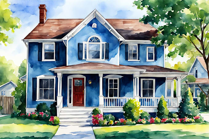watercolor paint a house portrait