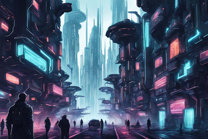 Draw illustration of futuristic cyberpunk city by Renderson45 | Fiverr
