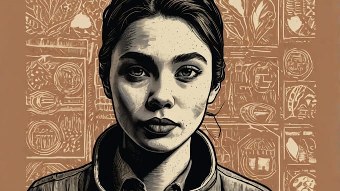 draw a custom portrait in linocut style