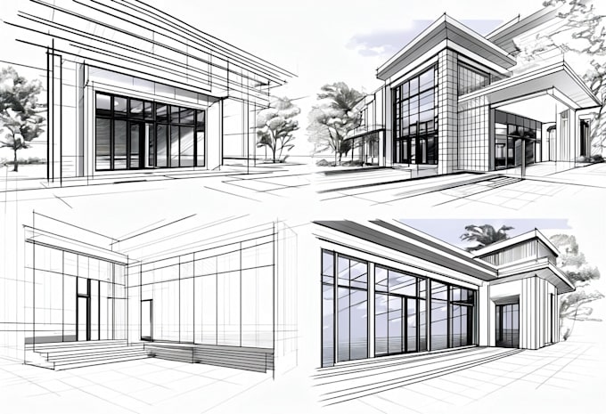 do architectural sketch rendering exterior interior concept