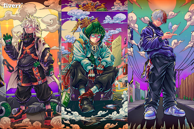 create anime t shirt design anime art cartoon illustration