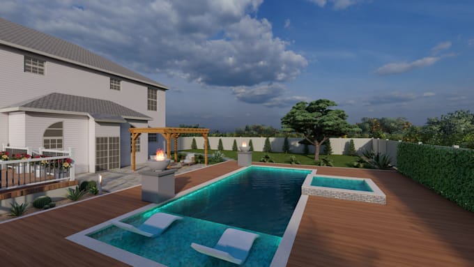 do landscape design, backyard, patio, garden, pool ,3d deck