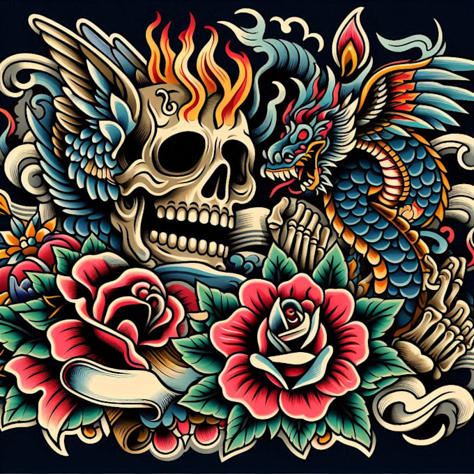 draw traditional tattoo style artwork