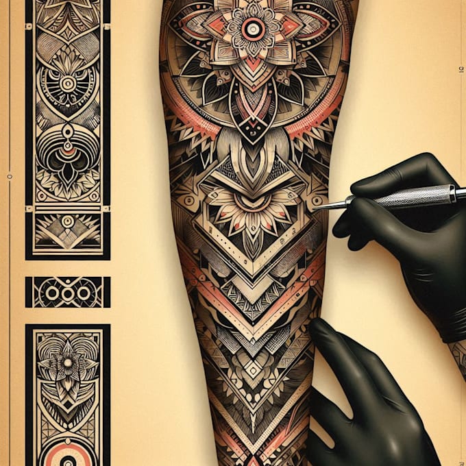 create sleeve tattoo design in geometric style