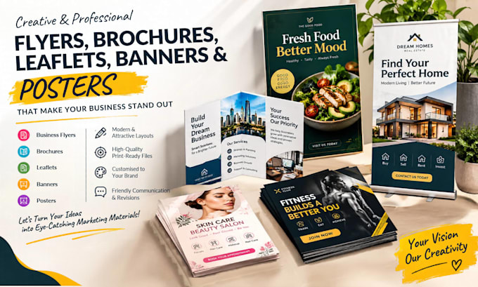 design professional flyers, brochures, leaflets, banners and posters