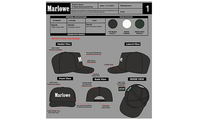 design a unique hat or cap with tech pack
