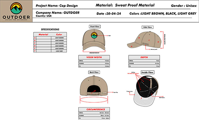 design a unique hat or cap with tech pack