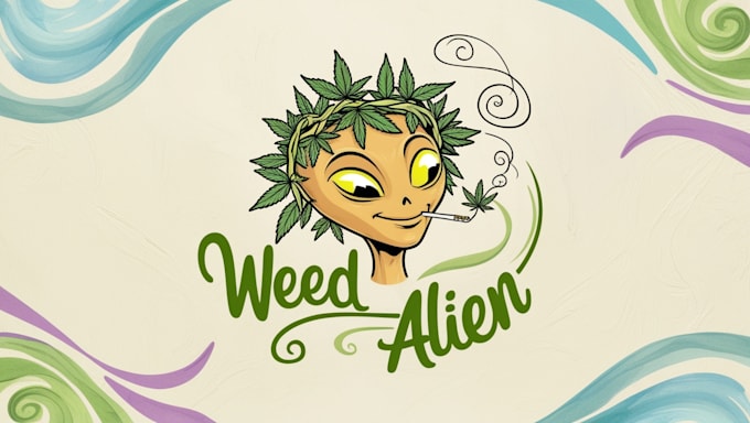 do custom weed alien smoking logo design