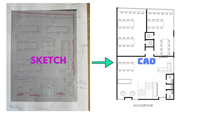 convert PDF, hand sketch or image to autocad dwg floor plan