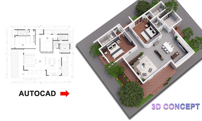 turn sketch into 2d cad and color floor plan in 24h