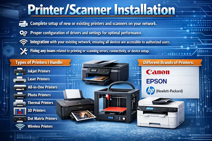 install network printer, configure hp, xerox, epson printers
