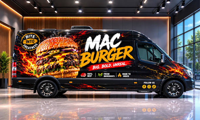 design eye catching food truck wrap for your car, van, vehicle, truck wrap
