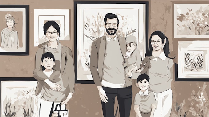 draw a vector art family portrait
