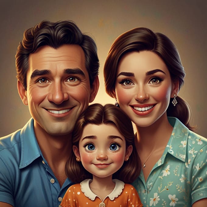 disney family couple cartoon portrait