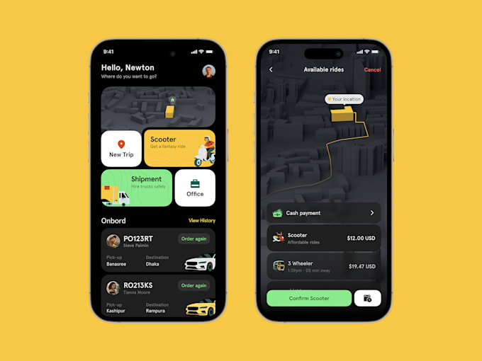 develop carpooling app, rental app, transportation app, delivery app, uber app