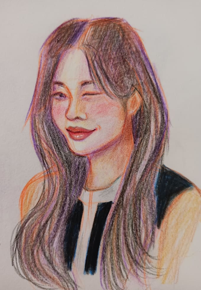 draw a semi realistic pencil colour portrait