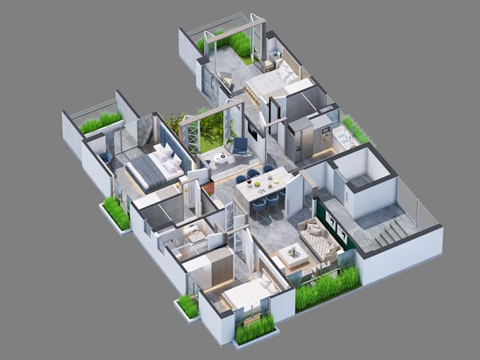 create 2d to 3d floor plan rendering