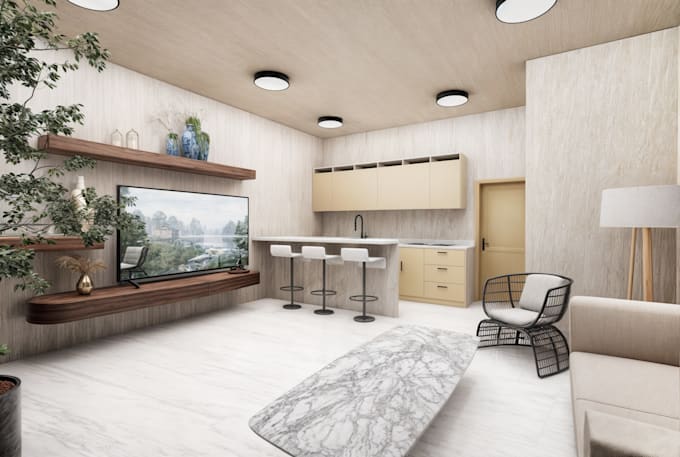 realizaré el renderizado de tus espacios, creado en base a un modelo 3d