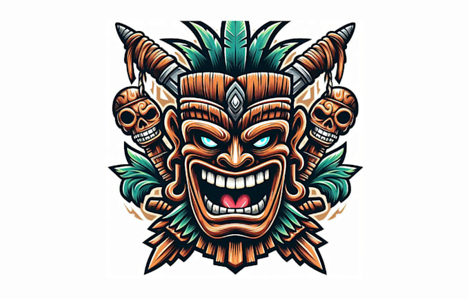 do a creative tiki mask mascot logo with unique concepts