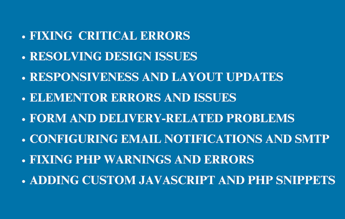 fix wordpress issues, bugs and critical errors
