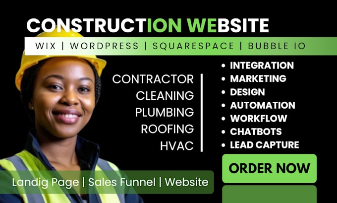 construction website, contractor, cleaning services, plumbing, roofing, hvac web