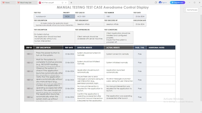 create user testing case and acceptance test procedures as per sqa
