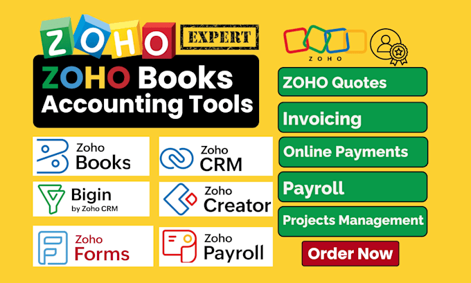 setup zoho books accounting software quote invoicing zoho project management CRM
