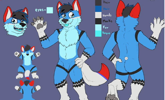draw reference sheet for vtuber furry fursona anthro model sheet illutsration vr